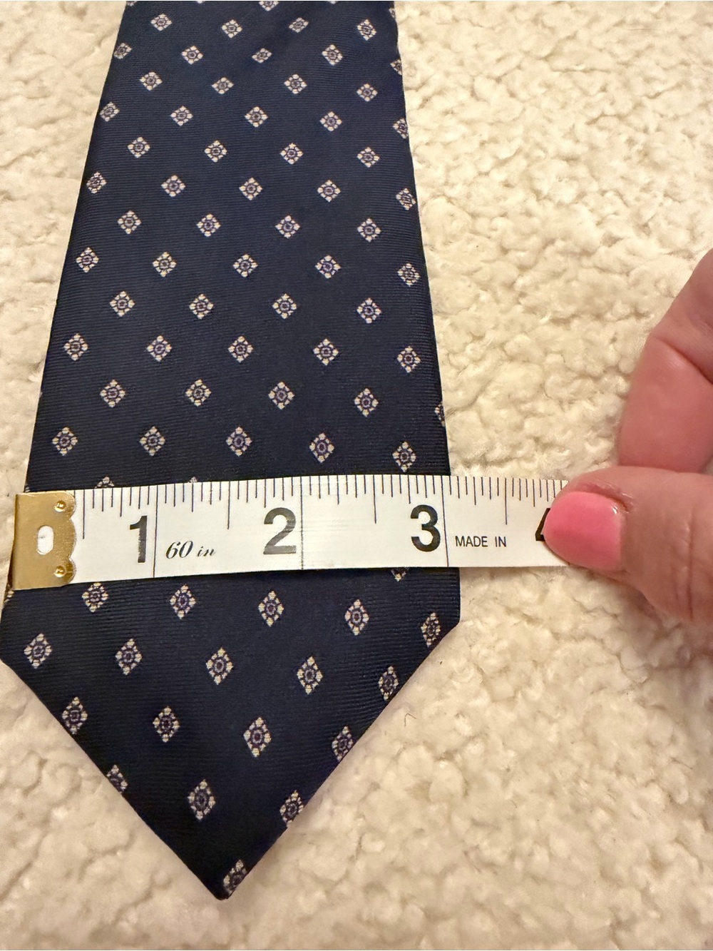 Bert Pulitzer 100% Silk Navy Blue Geometric Foulard Necktie Vintage Preppy - Picture 16 of 16